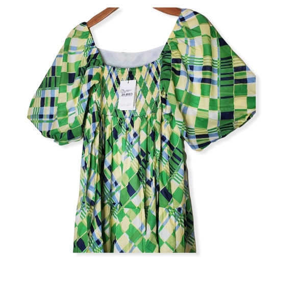 FAITHFULL THE BRAND Billie Check Print Puff Sleeves Midi Dress Size 6 N… - Picture 3 of 14